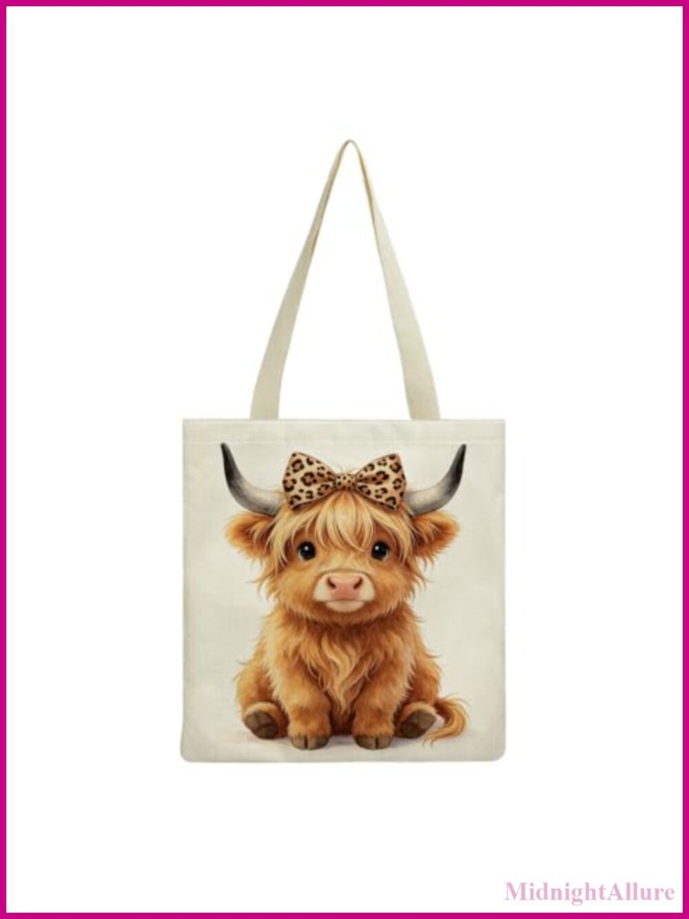 Highland Cow Print Tote Bag Polyester Shoulder Bag with Inner Zip Pocket